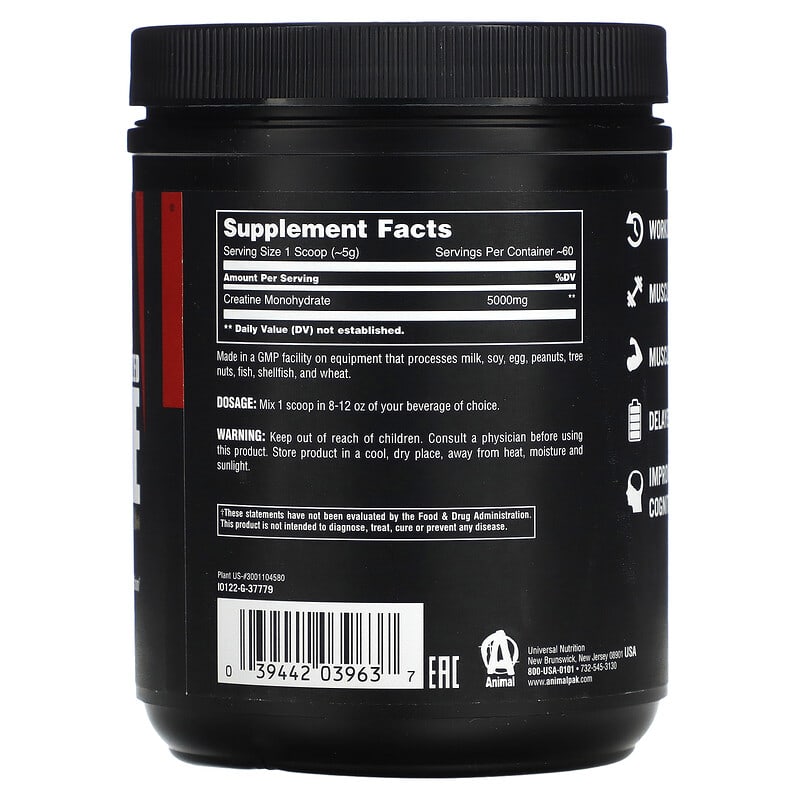 Animal, Micronized Creatine, Monohydrate Powder, Unflavored, 10.58 oz (300 g)