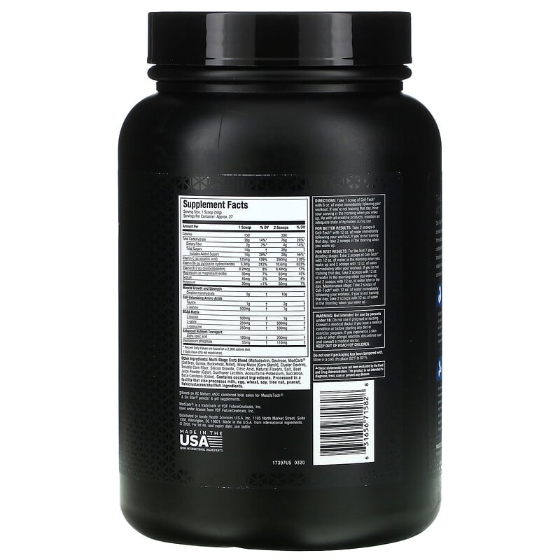 MuscleTech, Cell Tech, Research-Backed Creatine + Carb Musclebuilder, Tropical Citrus Punch, 3 lbs (1.36 kg)