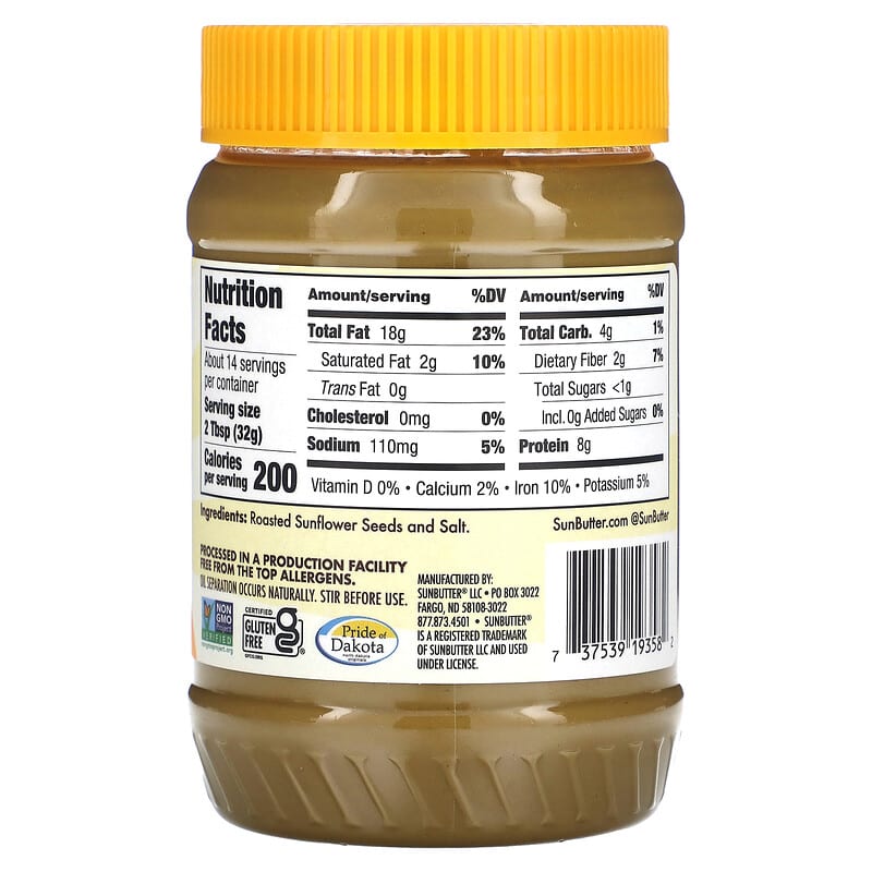 SunButter, Sunflower Butter, No Sugar Added, 16 oz (454 g)