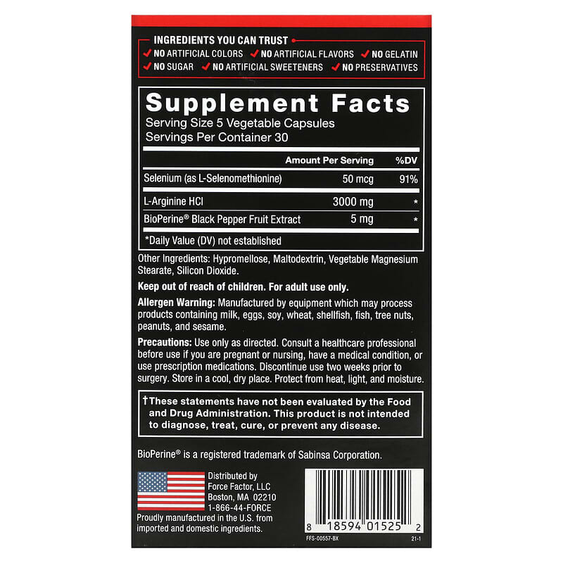 Force Factor, L-Arginine, 600 mg, 150 Capsules