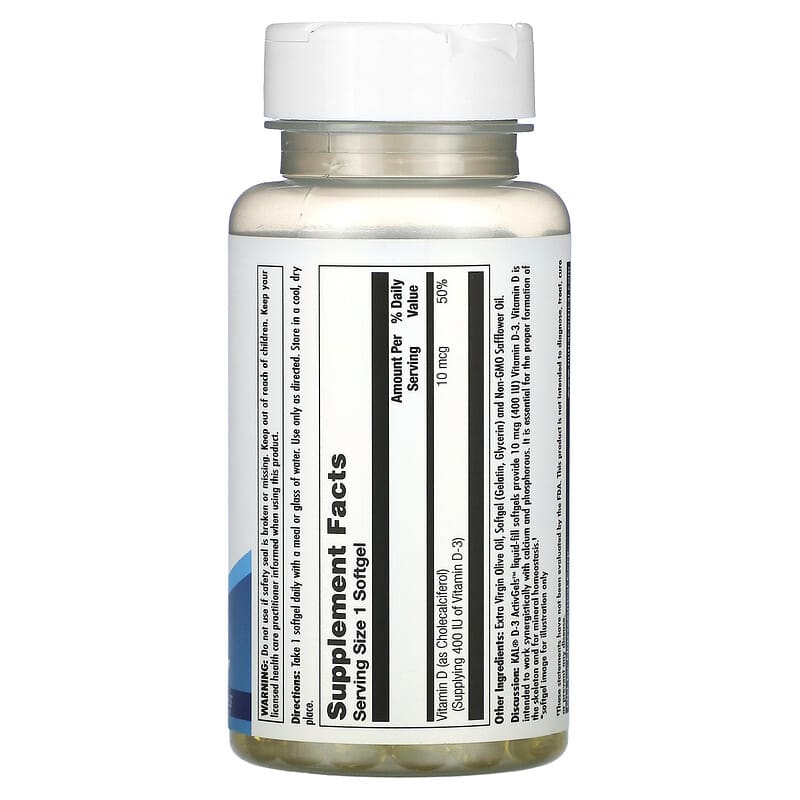 KAL, D-3, 10 mcg (400 IU), 100 Softgels