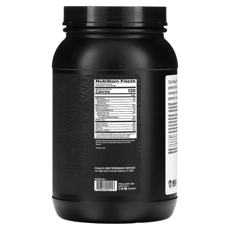 Bare Performance Nutrition, Whey Protein, Cinnamon Roll, 2 lbs (931 g)