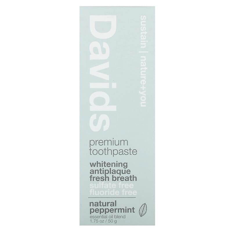 Davids Natural Toothpaste, Premium Toothpaste, Whitening + Antiplaque, Natural Peppermint, 1.75 oz (50 g)