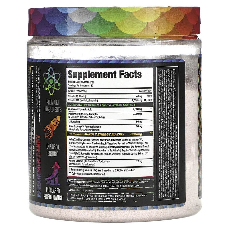 MuscleSport, Rhino Rampage, Super Potent Pre-Workout Analog, Rainbow Candy, 7.4 oz (210 g)