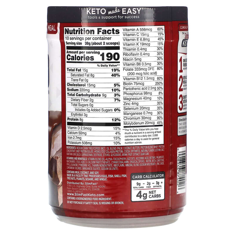 SlimFast, Keto Meal Shake, Fudge Brownie Batter, 13.4 oz (380 g)