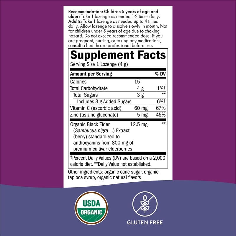 Nature's Way, Sambucus Elderberry, Zinc Lozenges with Vitamin C, Original Elderberry, 24 Lozenges