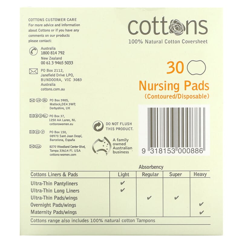 Cottons, Nursing Pads, Unscented, 30 Pads