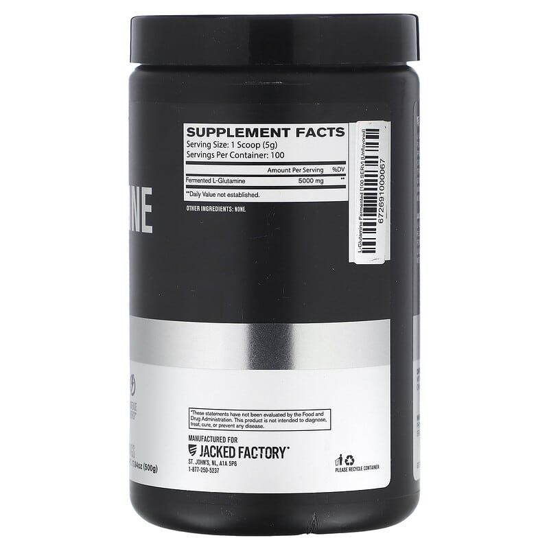 Jacked Factory, Essential Series, L-Glutamine, Fermented, Unflavored, 17.64 oz (500 g)