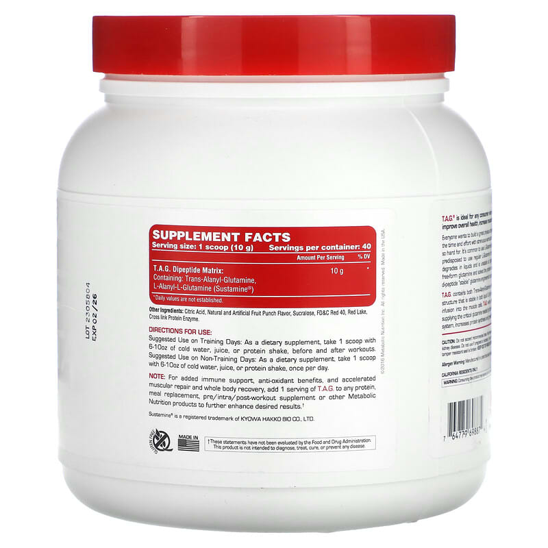 Metabolic Nutrition, T.A.G., Fruit Punch, 400 g