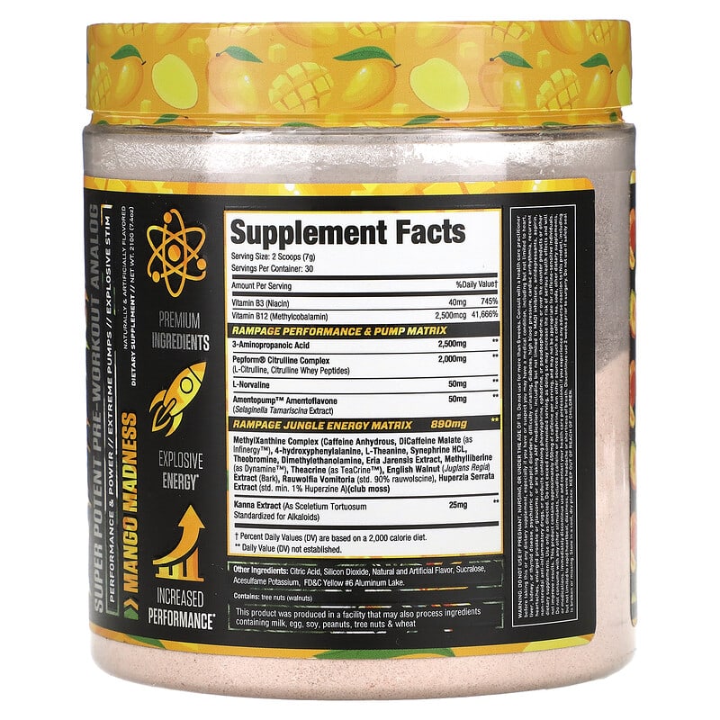 MuscleSport, Rhino Rampage, Super Potent Pre-Workout Analog, Mango Madness, 7.4 oz (210 g)