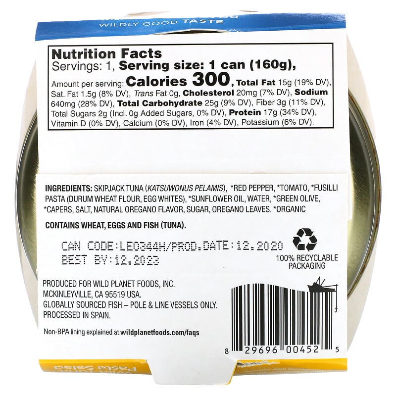 Wild Planet, Wild Tuna Pasta Salad, 5.6 oz (160 g)