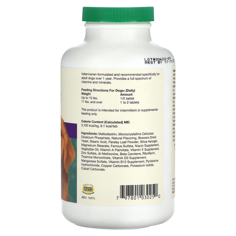 NaturVet, VitaPet Adult, Daily Vitamins Plus Breath Aid, For Dogs, 180 Chewable Tablets 16.5 oz (468 g)