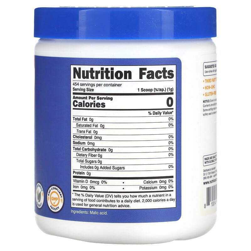 Nutricost, Malic Acid, Unflavored, 16 oz (454 g)