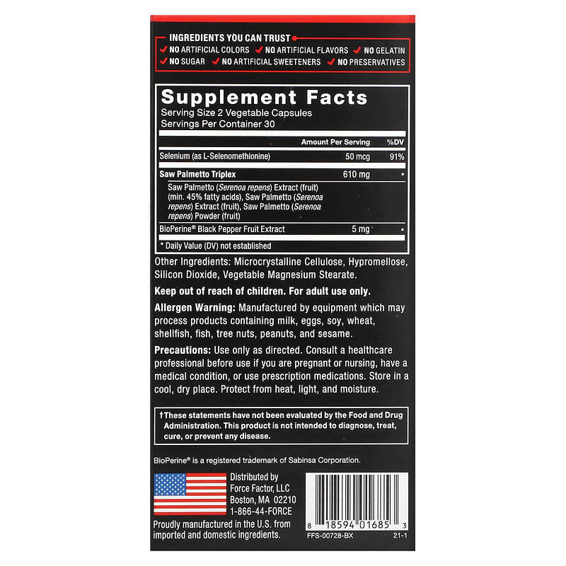 Force Factor, Fundamentals, Saw Palmetto, 60 Capsules