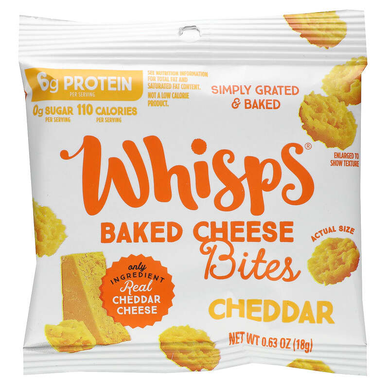 Whisps, Baked Cheese Bites, Cheddar , 6 Snack Packs, 0.63 oz (18 g) Each