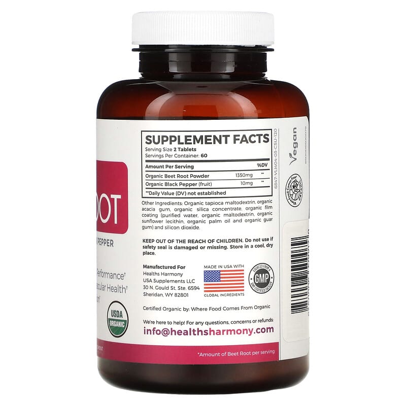 Healths Harmony, Organic Beet Root, 675 mg, 120 Tablets