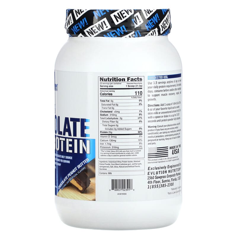 EVLution Nutrition, 100% Isolate Protein, Chocolate Peanut Butter, 1.6 lb (726 g)