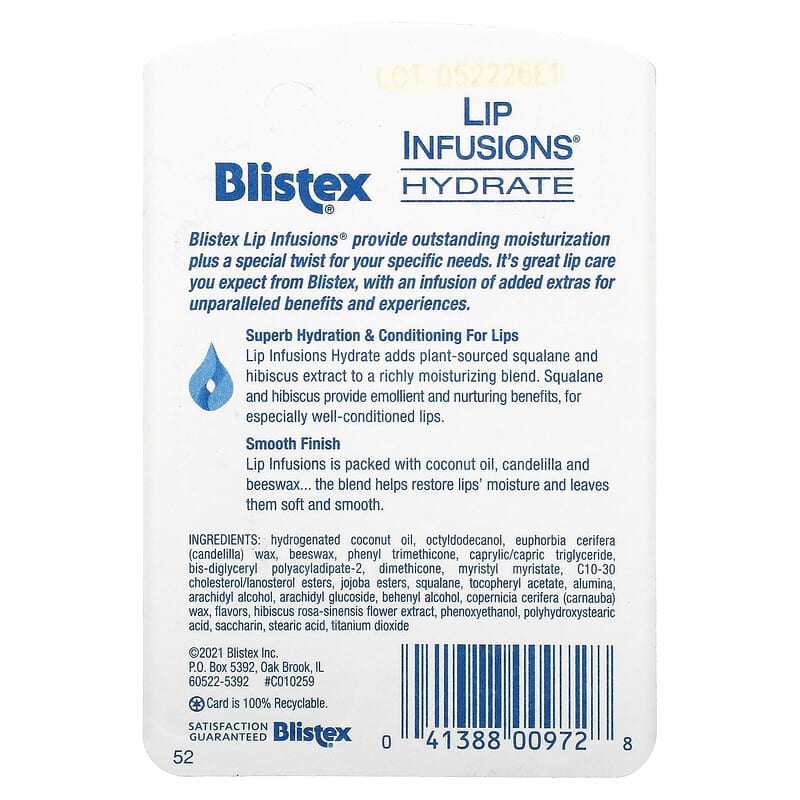 Blistex, Lip Infusions, Lip Moisturizer, Hydrate, 0.13 oz (3.69 g)