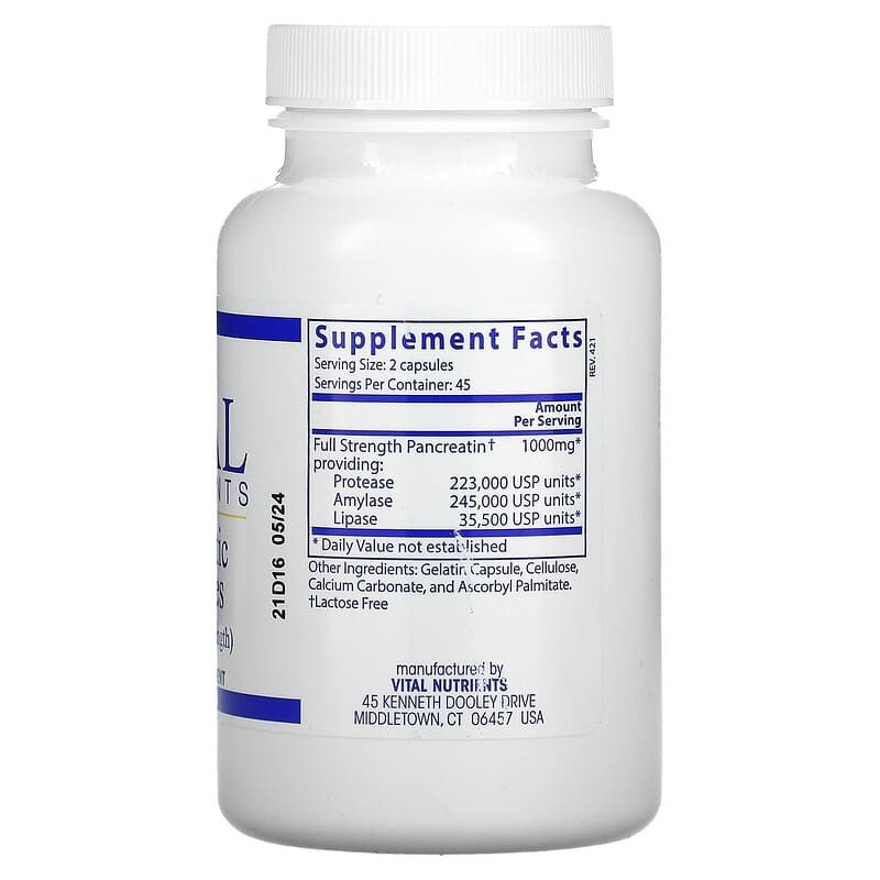 Vital Nutrients, Pancreatic Enzymes, 500 mg, 90 Capsules