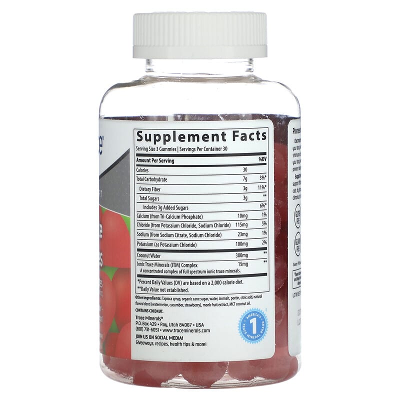 Trace Minerals ®, TM Sport, Electrolyte Stamina Gummies, Watermelon, 263 mg, 90 Gummies
