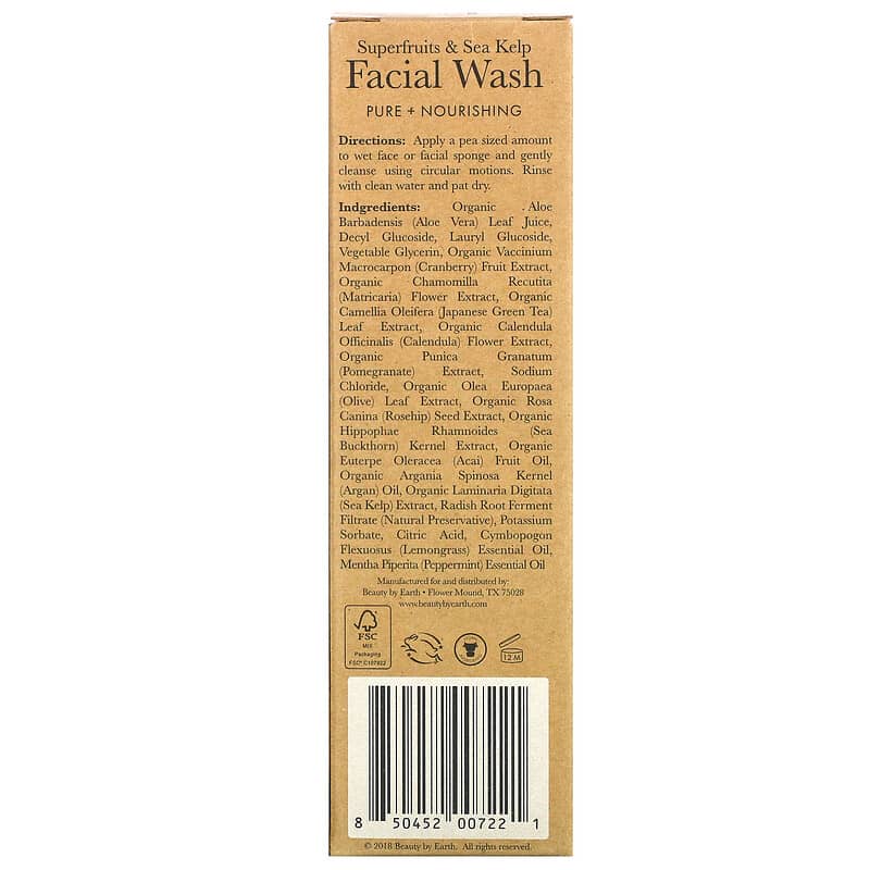 Beauty By Earth, Face Wash for Oily & Combination Skin, Superfruits & Sea Kelp, 4 fl oz (120 ml)