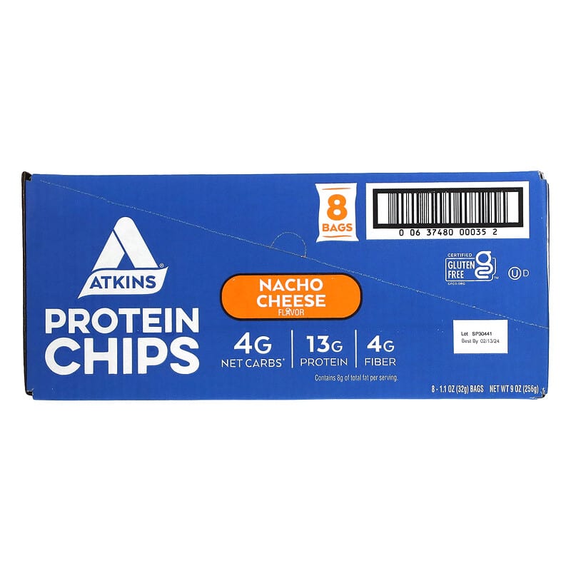 Atkins, Protein Chips, Nacho Cheese, 8 Bags, 1.1 oz (32 g) Each