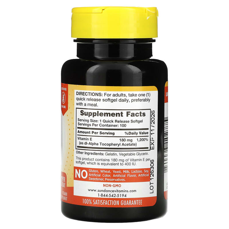 Sundance Vitamins, High Potency E, 180 mg (400 IU), 100 Quick Release Softgels