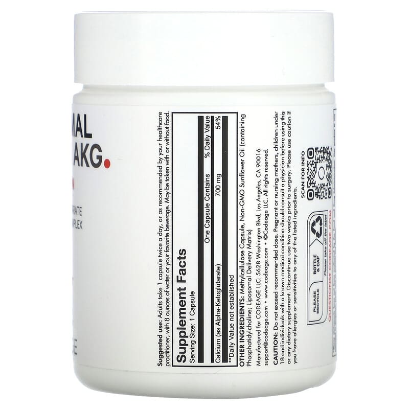 Codeage, Liposomal Calcium AKG, 60 Capsules