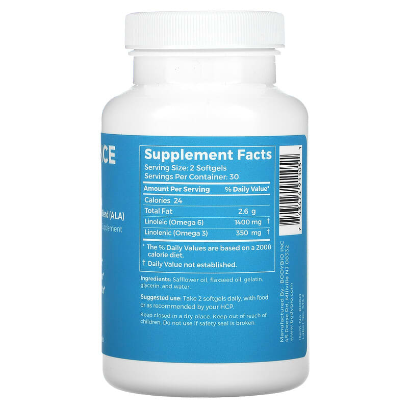 BodyBio, Balance Oil, Linoleic Acid (LA) & Linolenic Acid Blend (ALA), 60 Non-GMO Softgels