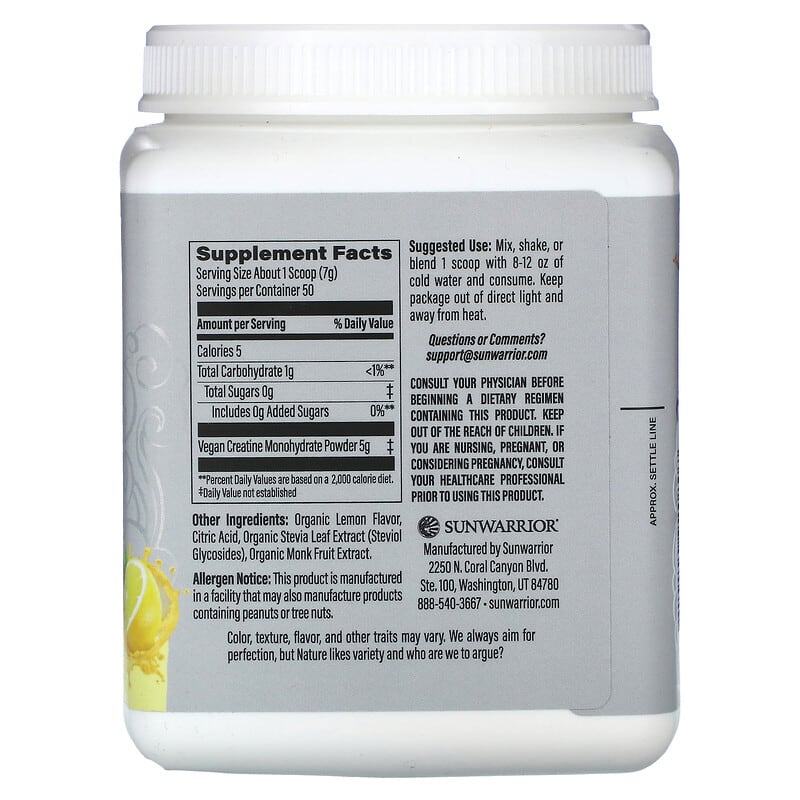 Sunwarrior, Sport, Active Creatine Monohydrate, Lemonade , 12.34 oz (350 g)