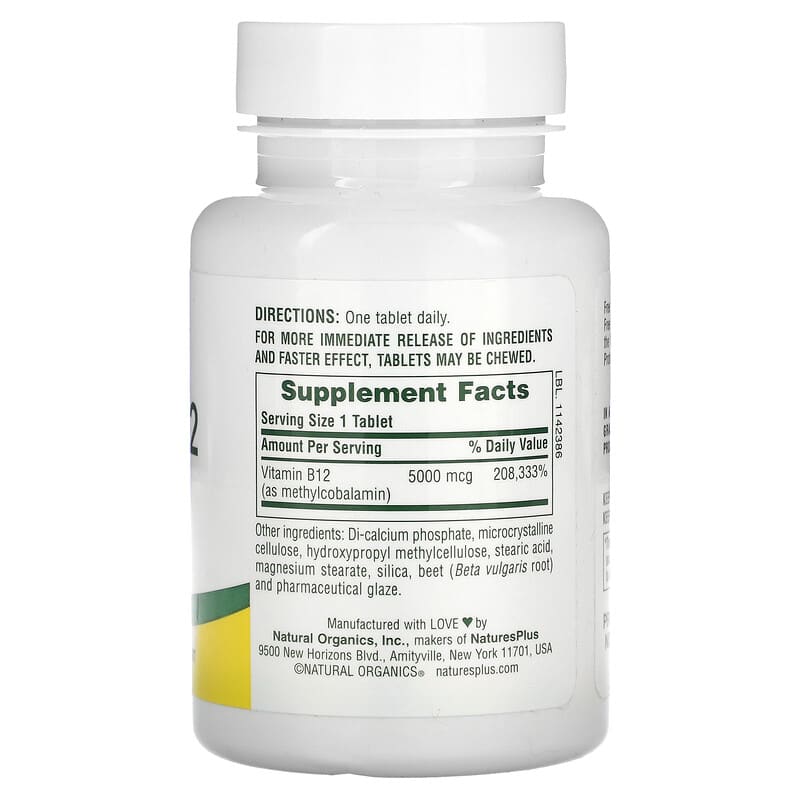 NaturesPlus, Sustained Release Shot-O-B12, 5,000 mcg, 60 Tablets