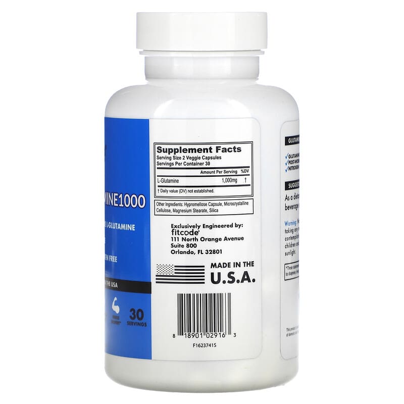 FITCODE, Glutamine1000, 500 mg, 60 Capsules