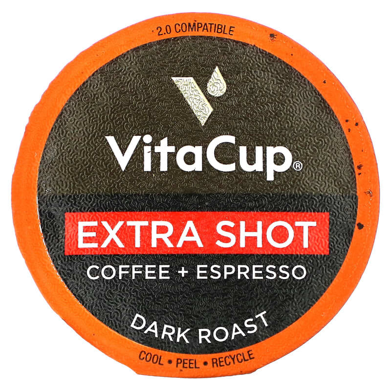 VitaCup, Extra Shot, Coffee + Espresso, Dark Roast, 16 Pods, 0.39 oz (11 g) Each