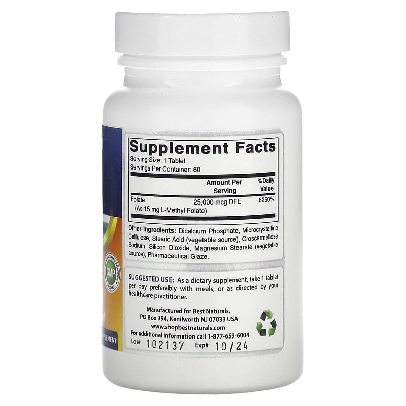 Best Naturals, L-Methyl Folate, 15,000 mcg, 60 Tablets