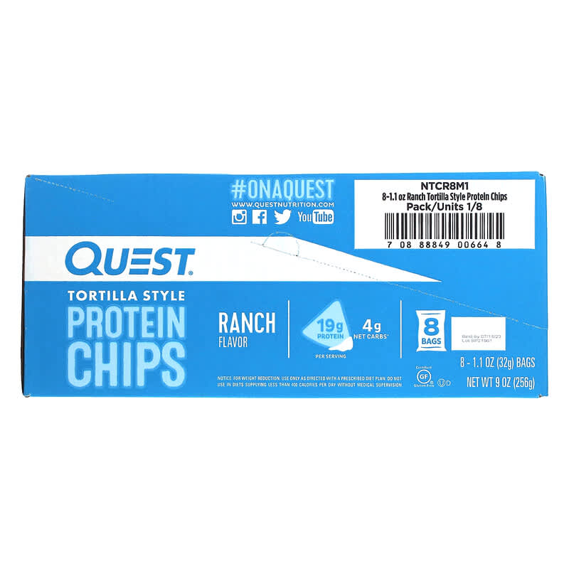 Quest Nutrition, Tortilla Style Protein Chips, Ranch, 8 Bags, 1.1 oz (32 g) Each