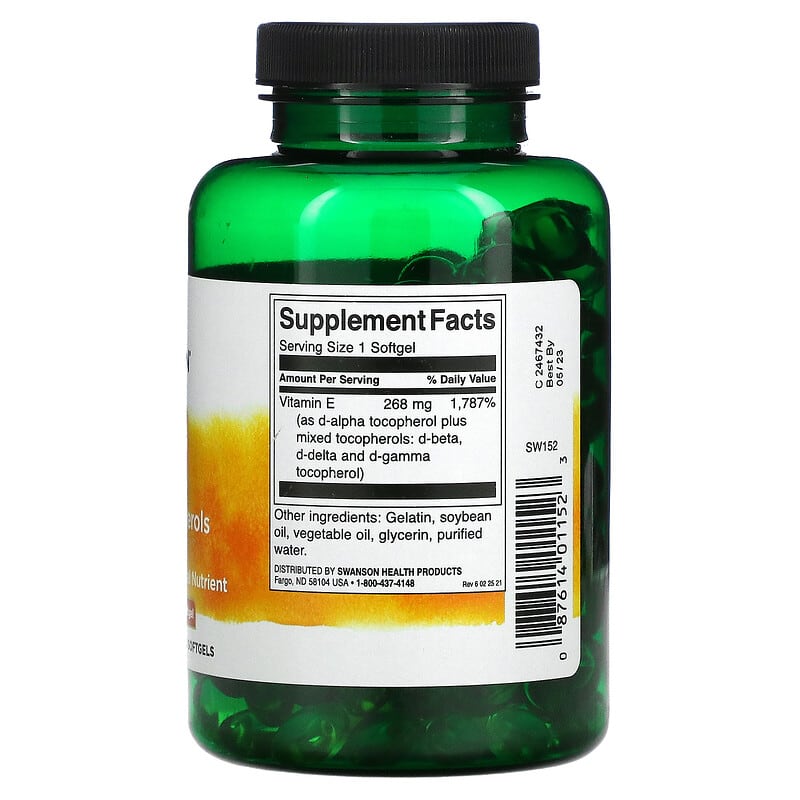 Swanson, Vitamin E Mixed Tocopherols, 400 IU (268 mg), 250 Softgels