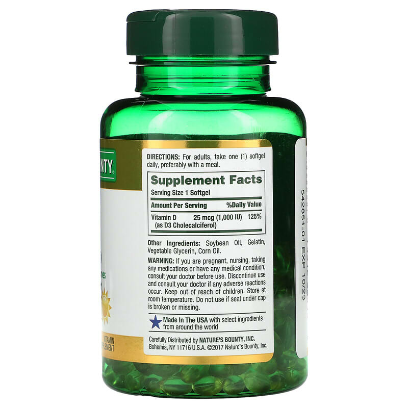 Nature's Bounty, D3, 25 mcg (1,000 IU), 350 Rapid Release Softgels