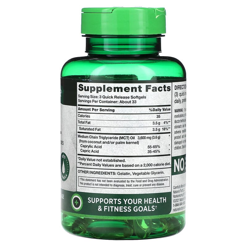 Nature's Truth, Vitamins, MCT Oil, 1,200 mg, 100 Quick Release Softgels