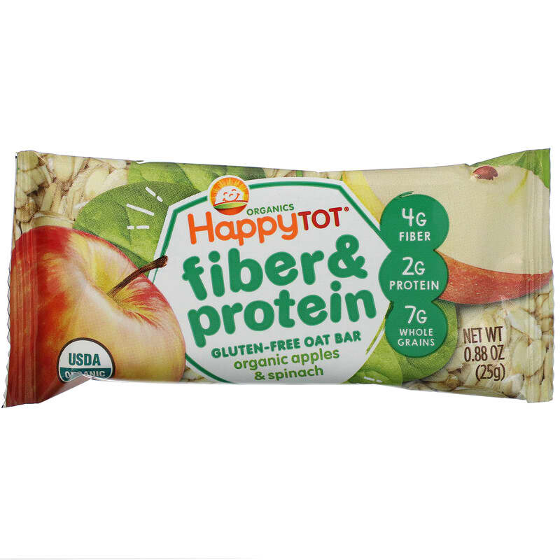 Happy Family Organics, Happytot, Fiber & Protein Gluten Free Oat Bar, Organic Apples & Spinach, 5 Bars, 0.88 oz (25 g) Each