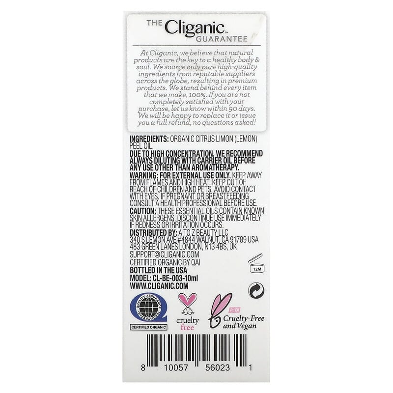 Cliganic, 100% Pure Essential Oil, Lemon Oil, 0.33 fl oz (10 ml)