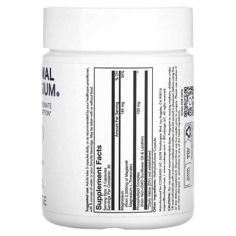 Codeage, Liposomal Magnesium L-Threonate, 90 Capsules