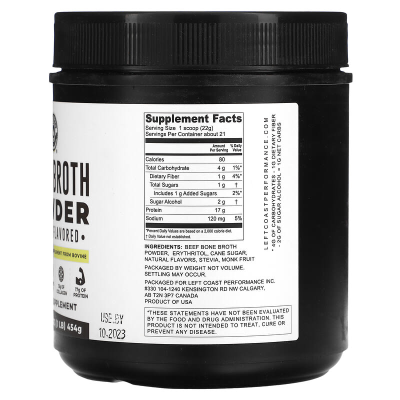 Left Coast Performance, Bone Broth Powder, Vanilla, 1 lb (454 g)