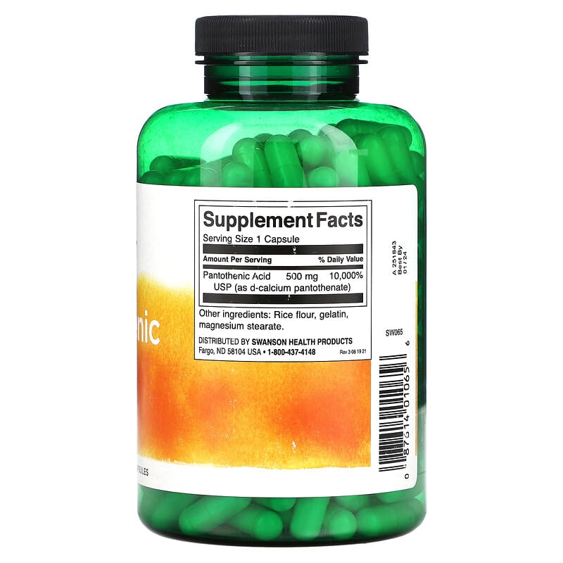 Swanson, Pantothenic Acid, 500 mg, 250 Capsules