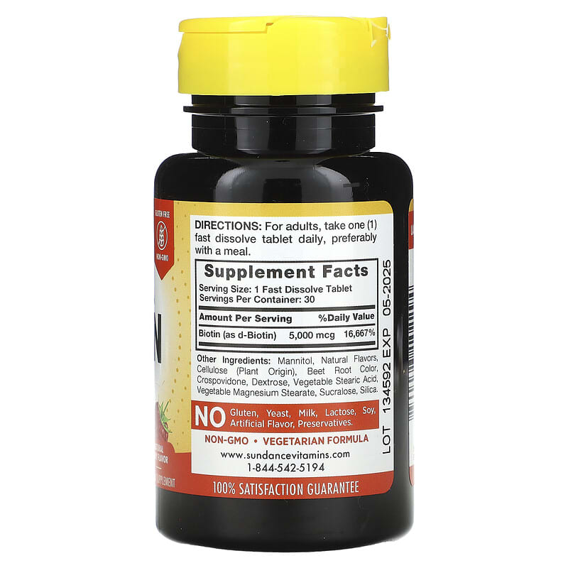 Sundance Vitamins, Fast Dissolve Ultra Biotin, Natural Berry, 5,000 mcg, 30 Fast Dissolve Tablets