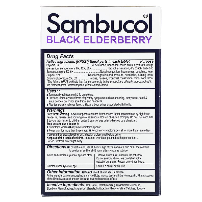 Sambucol, Black Elderberry, Cold & Flu Relief, Family Pack, 60 Quick Dissolve Tablets