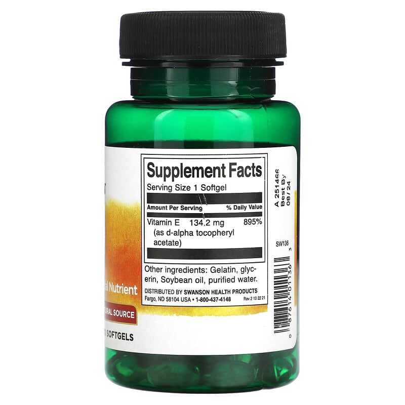 Swanson, Natural Vitamin E, 134.2 mg, 100 Softgels