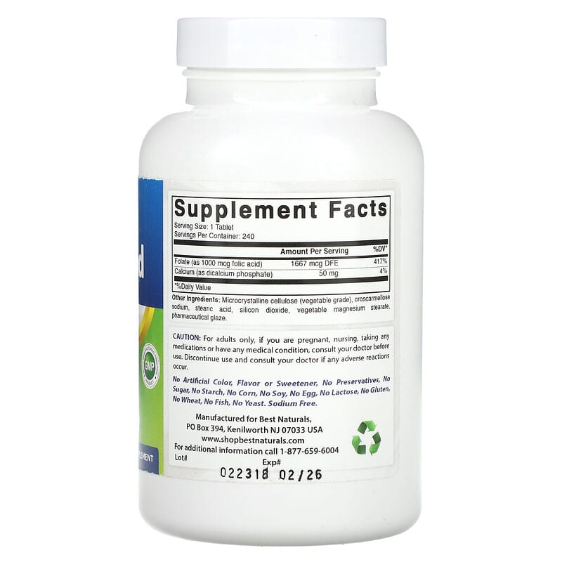 Best Naturals, Folic Acid, 1,000 mcg, 240 Tablets