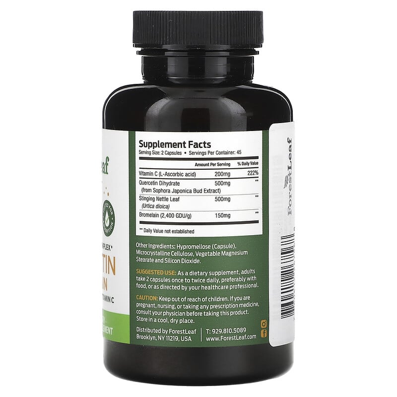 Forest Leaf, Quercetin Bromelain + Stinging Nettle & Vitamin C, 90 Vegetable Capsules