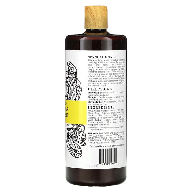 Dr. Jacobs Naturals, Plant-Based African Black Soap Body Wash, Sensual Monoi, 32 oz (946 ml)