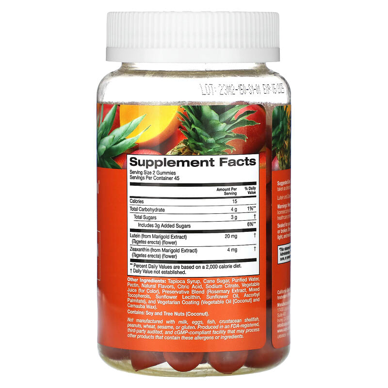 California Gold Nutrition, Lutein and Zeaxanthin Gummies, Tropical, 90 Vegetarian Gummies